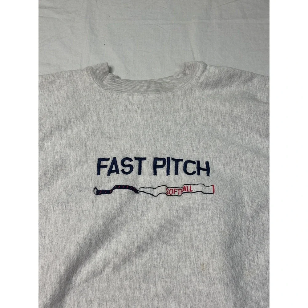 Rugged Sweats Fast Pitch Softball Crewneck Sweatshirt Gray Made in USA Vintage